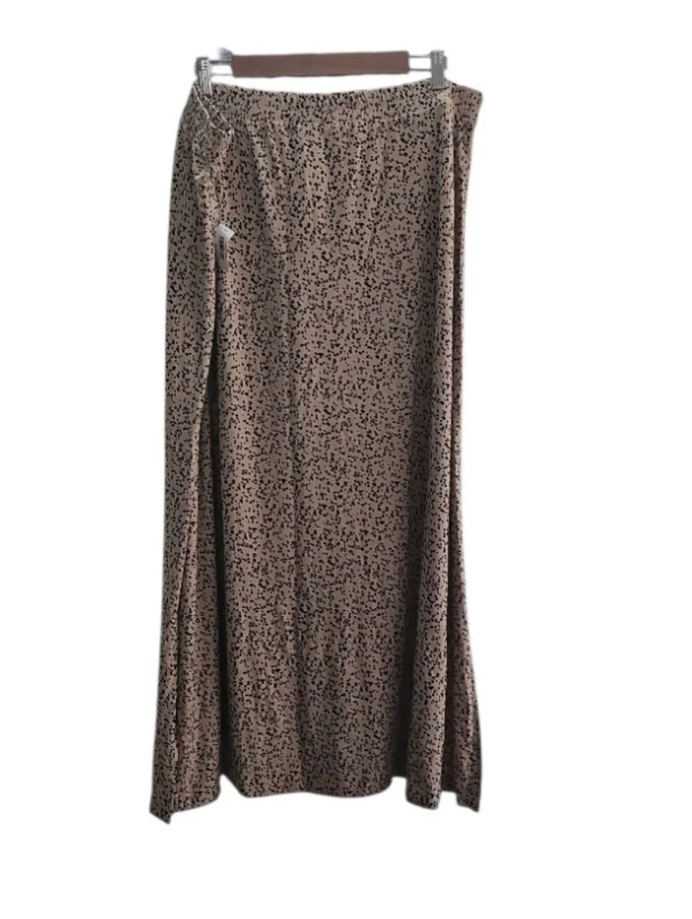 Leopard Print Maxi Skirt Women XXL Side Slit Stretch Pull On NWT Neutral Travel